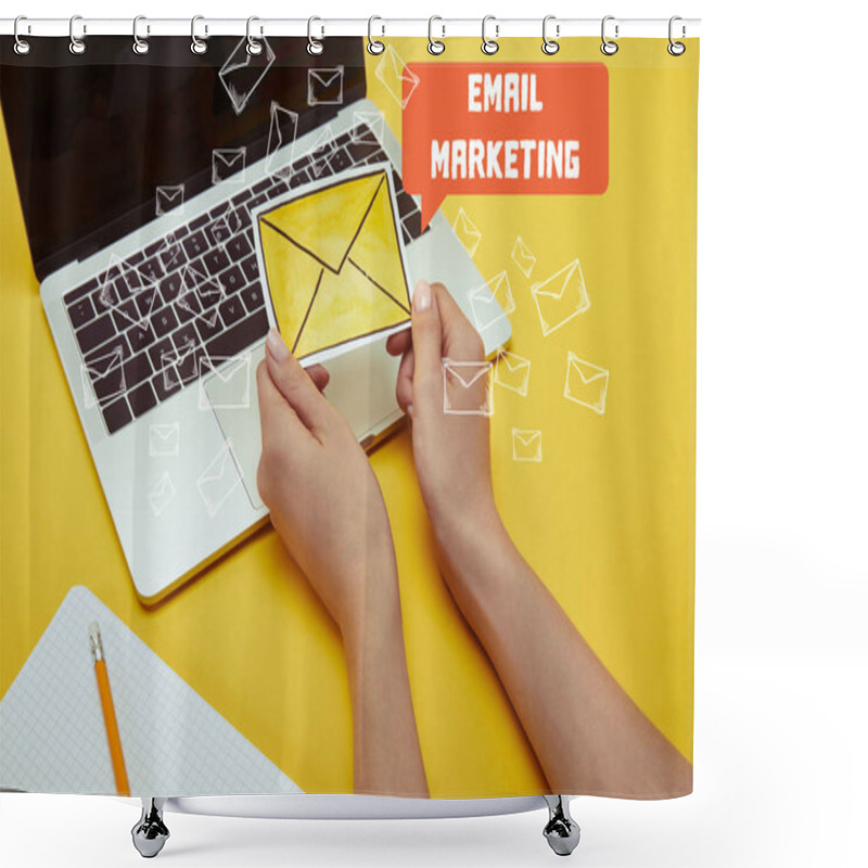 Personality  Cropped Image Of Woman Holding Envelope Sign Near Laptop With 