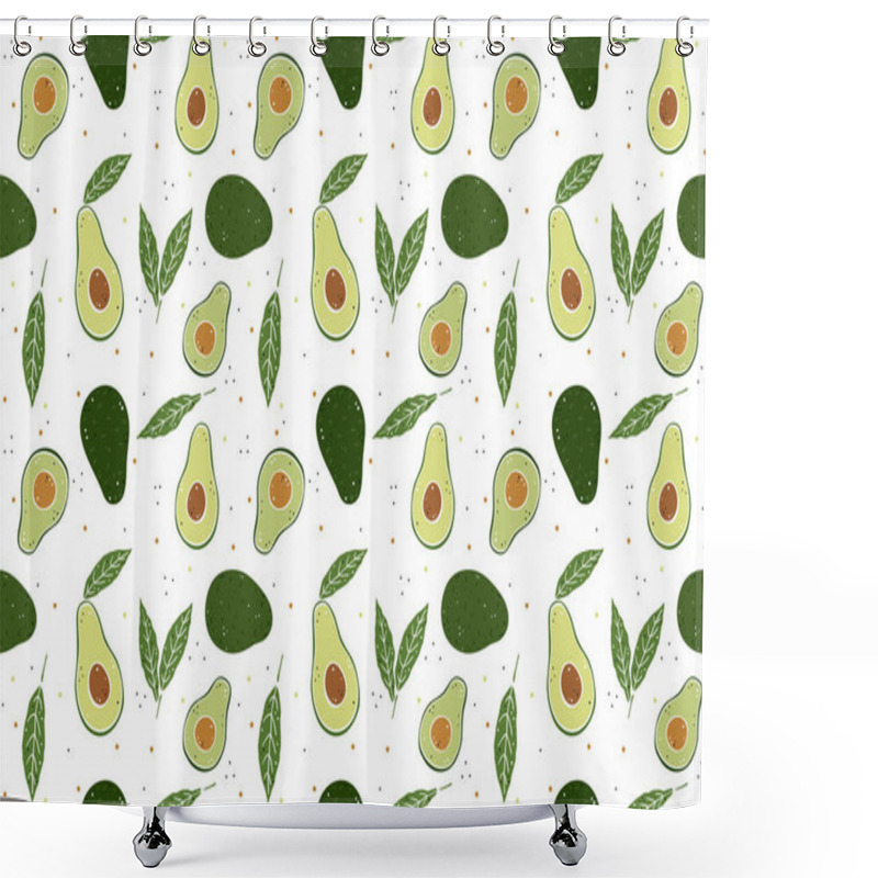 Personality  Vector Illustration Colourful Seamless Pattern Avocado And Leaves. Doodle Style Object On White Background. Shower Curtains