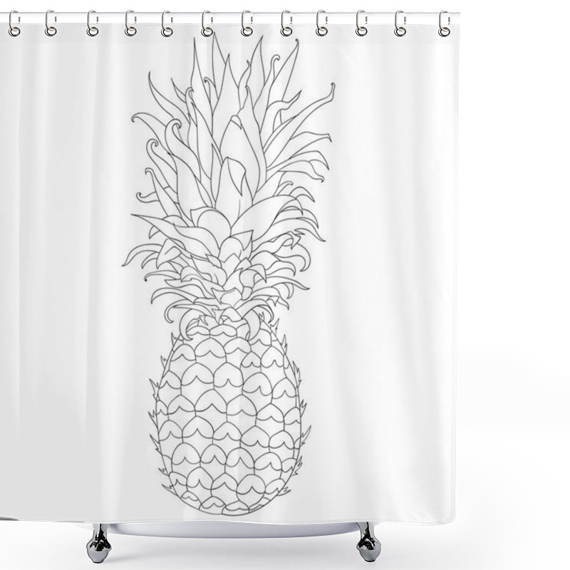 Personality  Black And White Sketch Of Pineapple, Hand Drawn Vector Illustration Shower Curtains