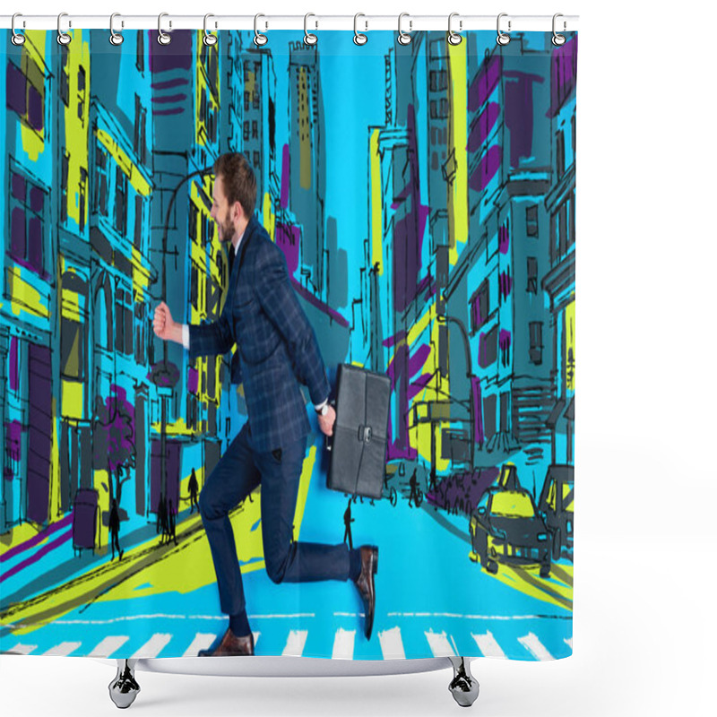 Personality  Handsome Businessman In Suit Crossing Road With Briefcase Shower Curtains