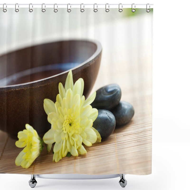 Personality  Spa Setting With Hot Stones With Chrysanthemum And Bowl Of Water. Shower Curtains