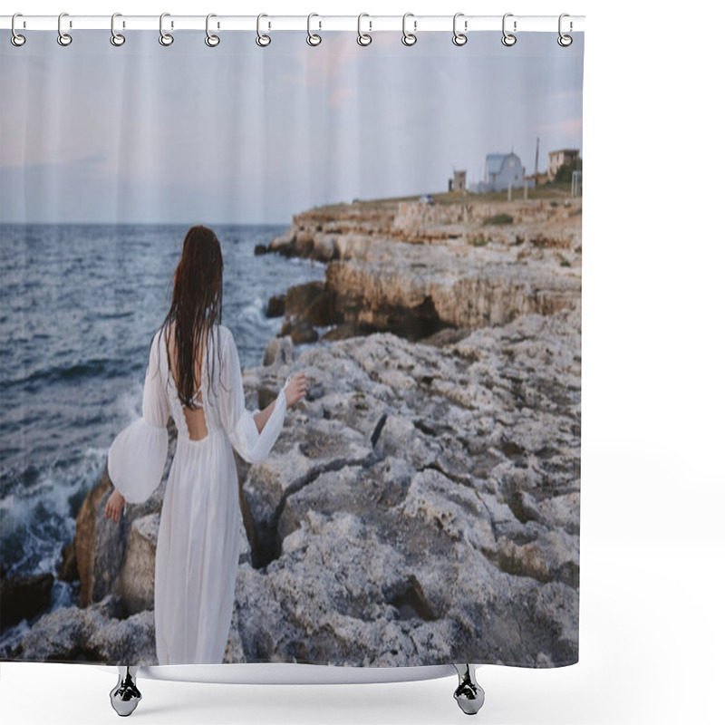 Personality  Woman In White Dress Nature Travel Stones Nature Shower Curtains