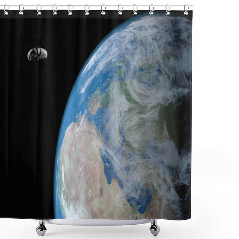 Personality  Eros Asteroid Passing Near Of Earth Planet. 3d Render Shower Curtains