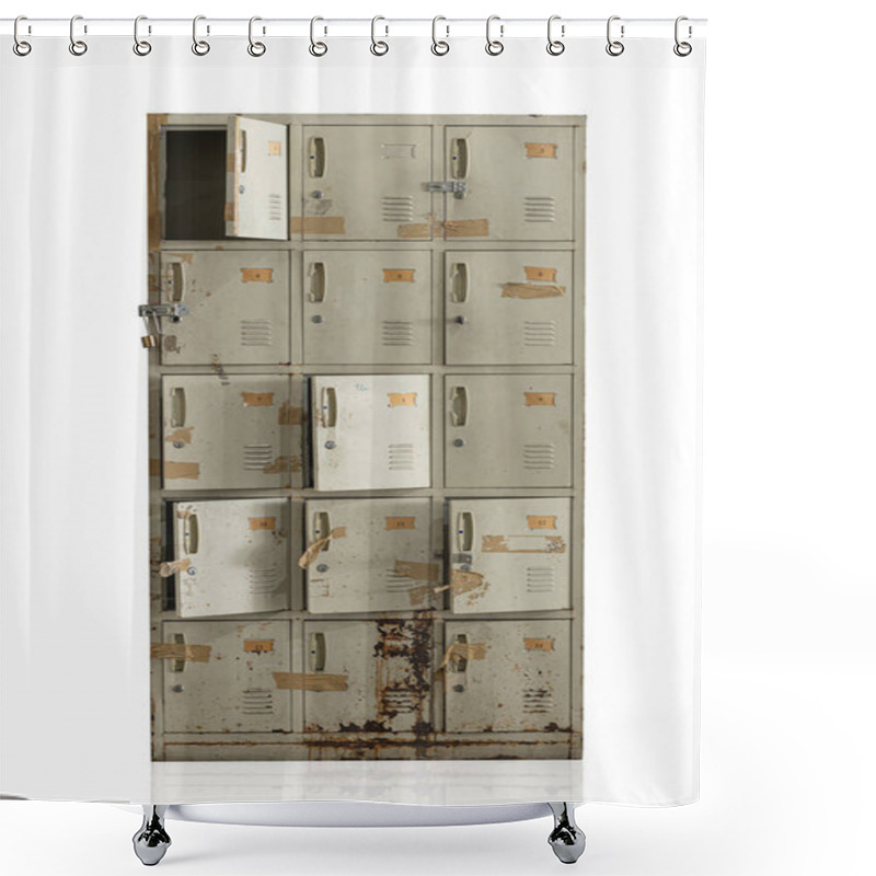 Personality  Old Grunge Rusty Metal Locker Vertical Column. Rusted Old Cabinet Isolated On White With Clipping Path. Shower Curtains