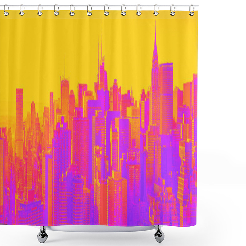 Personality  Aerial View Of The New York City Skyline 1980s Retro Style Shower Curtains