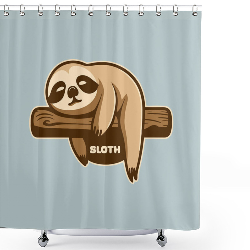 Personality  Vector Illustration. Sleeping Sloth Logo Design Mascot Logo Animal. Flat Cartoon Style Shower Curtains