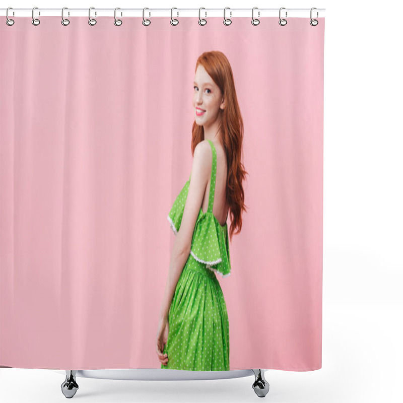 Personality  Smiling Woman Looking Camera Shower Curtains