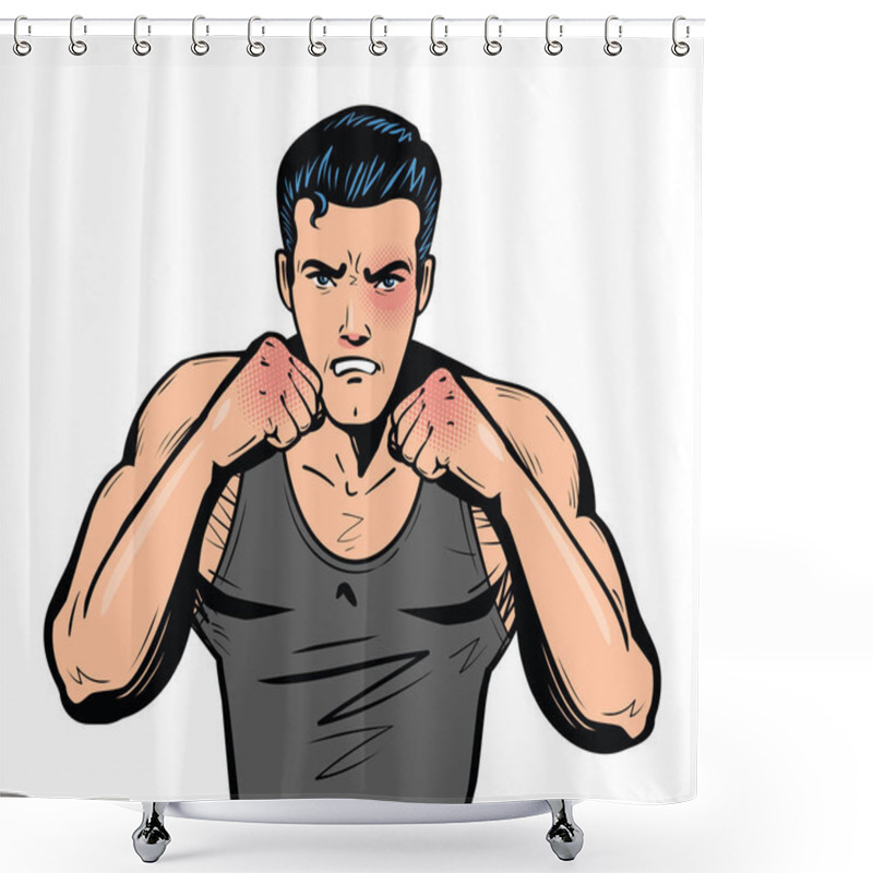 Personality  Fighter With Fists. Fight Club, Combat, Fighting Or Boxing In Pop Art Retro Comic Style. Cartoon Vector Illustration Shower Curtains