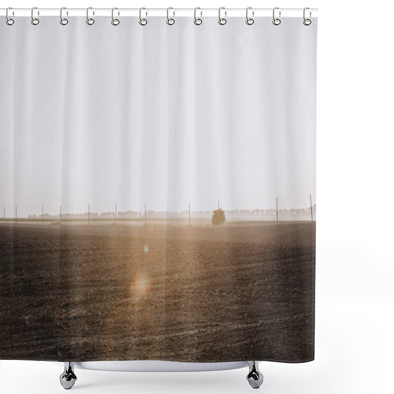 Personality  Scenic View Of Field And Electric Towers During Sunset In Countryside  Shower Curtains