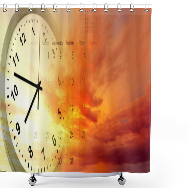 Personality  Clock And Calendar In Bright Sky. Time Passing Shower Curtains