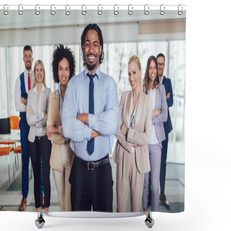 Personality  Group Of Happy Business People And Company Staff In Modern Offic Shower Curtains