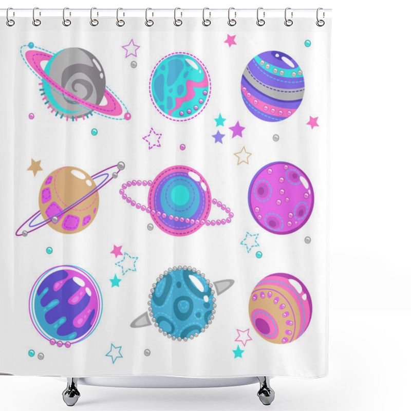 Personality  Cute Decorative Fantasy Planet Icons Set. Shower Curtains