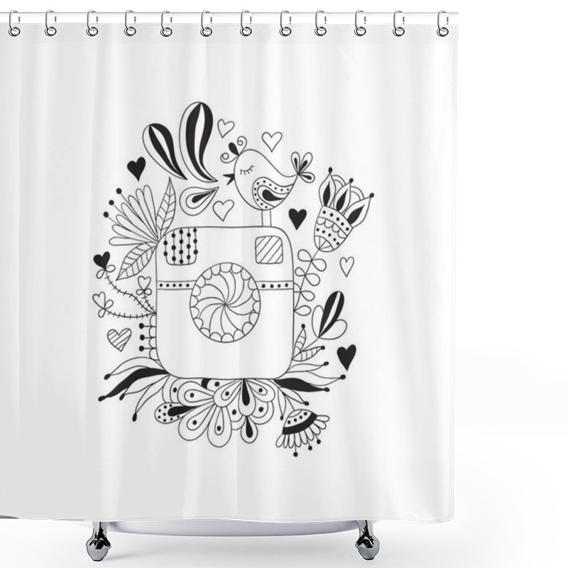 Personality  Sketch Of A Photo Camera Drawn By Hand Shower Curtains