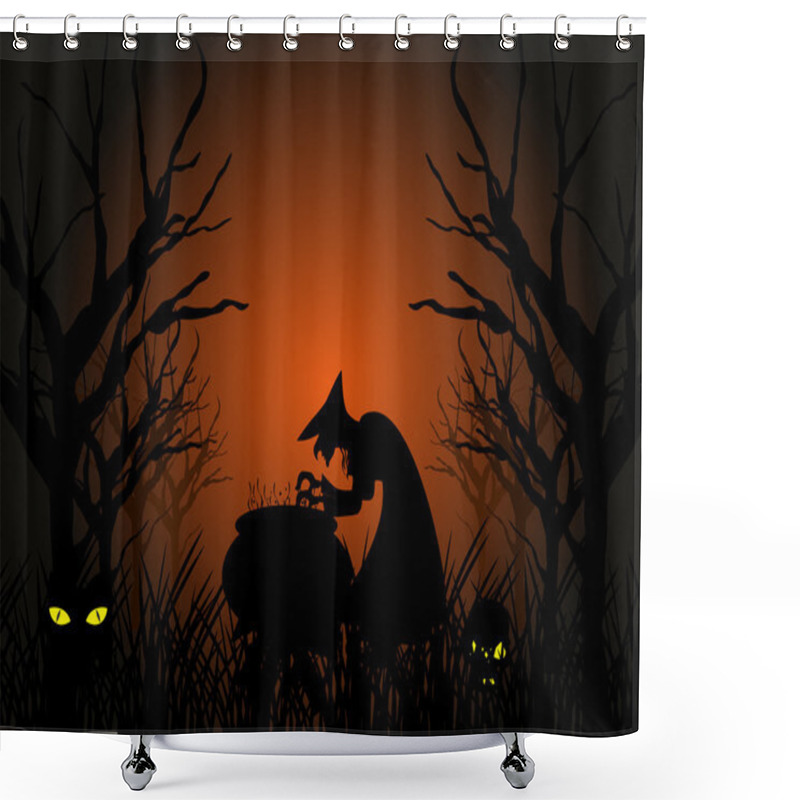 Personality  Dry Tree Background With Witch And Pumpkin Shower Curtains