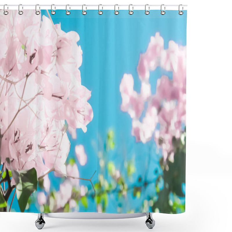 Personality  Pastel Pink Blooming Flowers And Blue Sky In A Dream Garden, Flo Shower Curtains