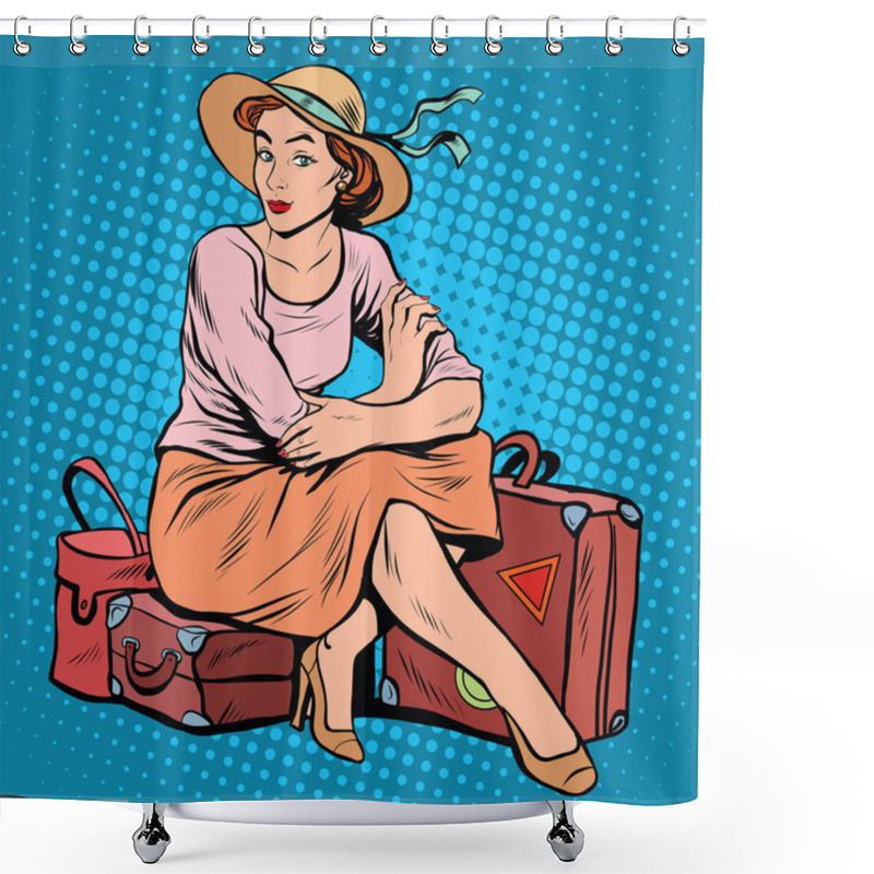 Personality  Lady Tourist Traveler Pop Art Retro Style. Retro Girl. Woman Bags And Luggage Shower Curtains