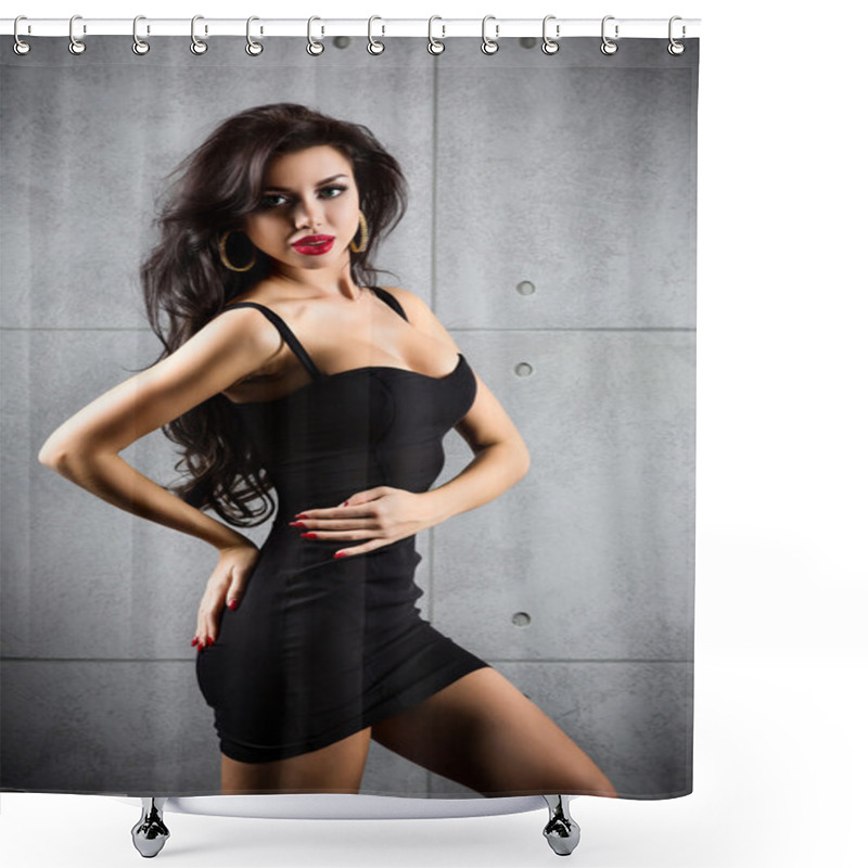 Personality  Sensual Brunette Woman Posing Shower Curtains