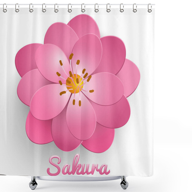 Personality  Vector Isolated Paper Cut Sakura Flower. Floral Volumetric Composition. Elegant Element For Invitaion Cards. Shower Curtains