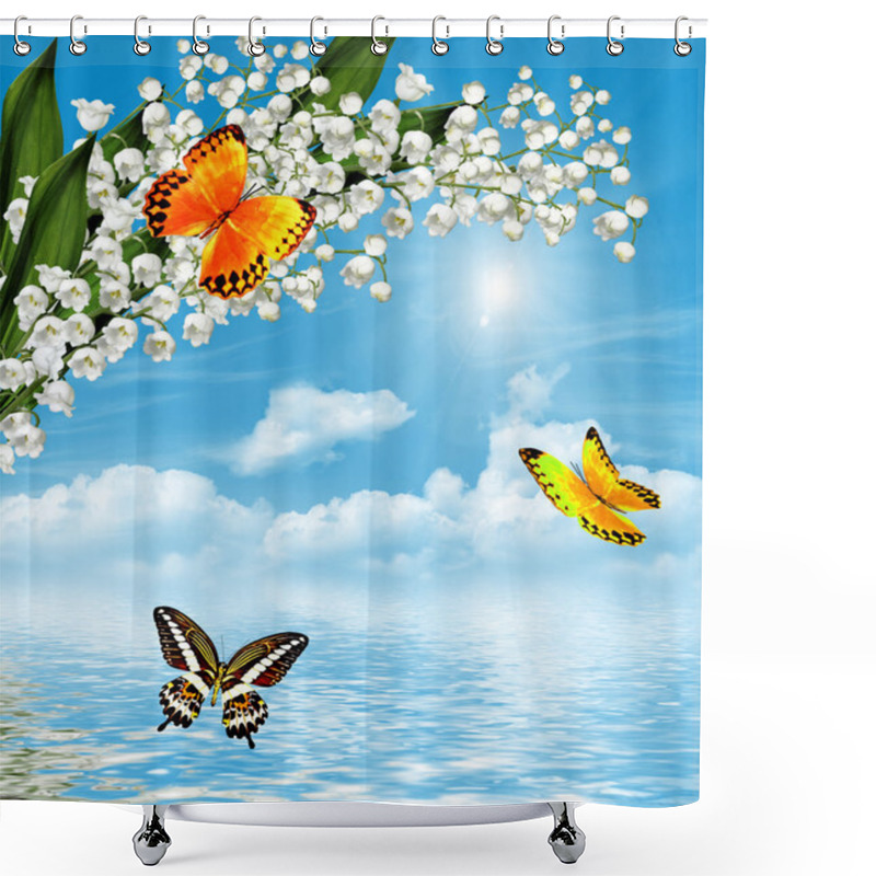 Personality  The Branch Of White Flowers Lily Of The Valley On A Background O Shower Curtains