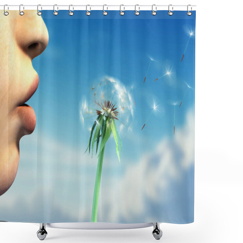 Personality  Blowing On A Dandelion Shower Curtains