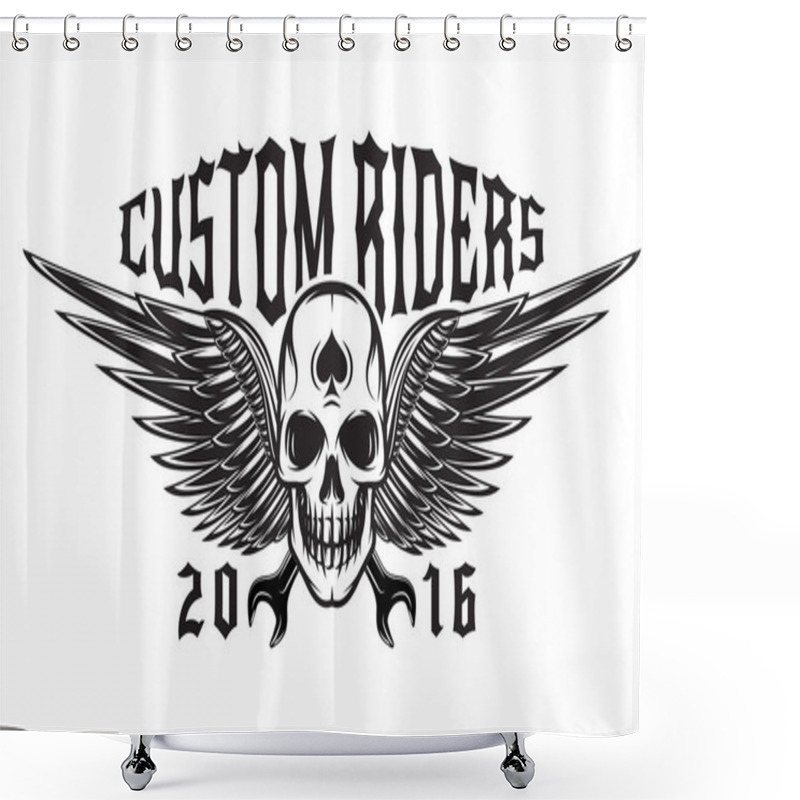 Personality  Vector Monochrome Illustration On A Motorcycle Theme With Skull And Wings. Shower Curtains