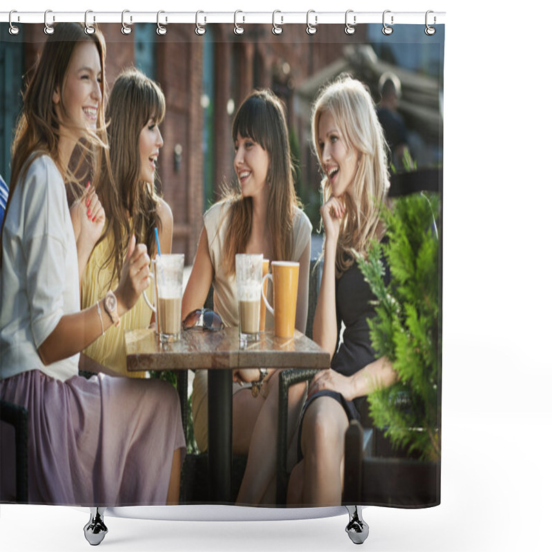 Personality  Four Girls Enjoying The Meeting Shower Curtains