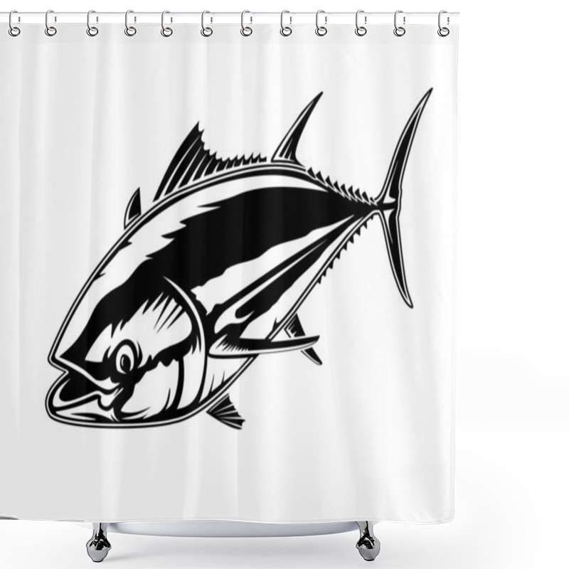 Personality  Angry Tuna Fish Logo. Tuna Fishing Emblem. Big Eye Tuna. Angry Fishing Club Logotype. Shower Curtains