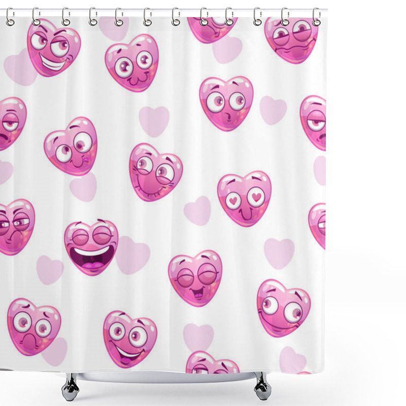 Personality  Seamless Pattern With Funny Pink Hearts Shower Curtains