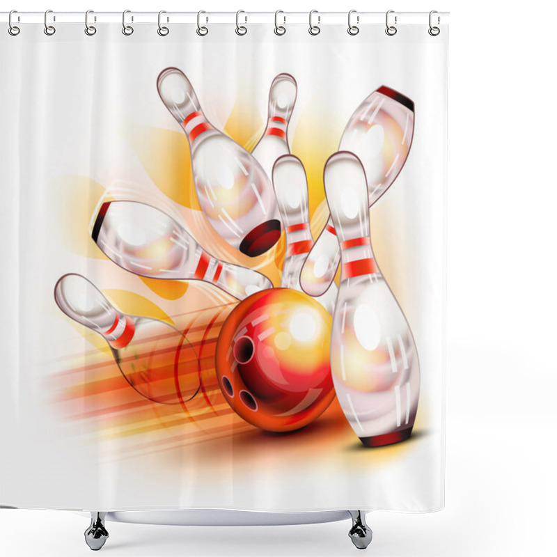 Personality  Bowling Ball Crashing Into The Shiny Pins Shower Curtains