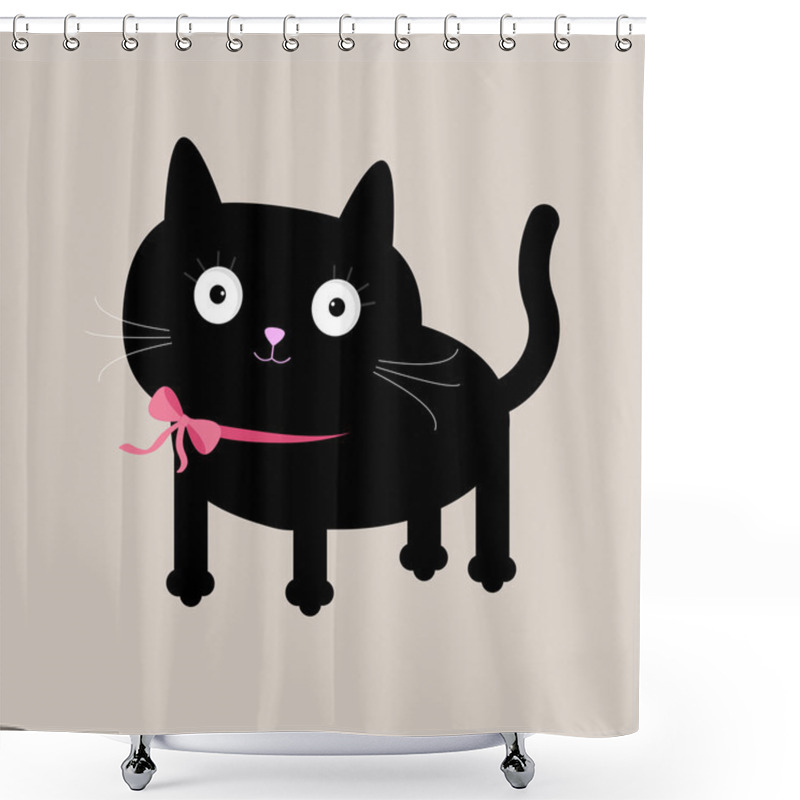 Personality  Cute Cartoon Black Cat With Pink Bow At The Neck.  Shower Curtains