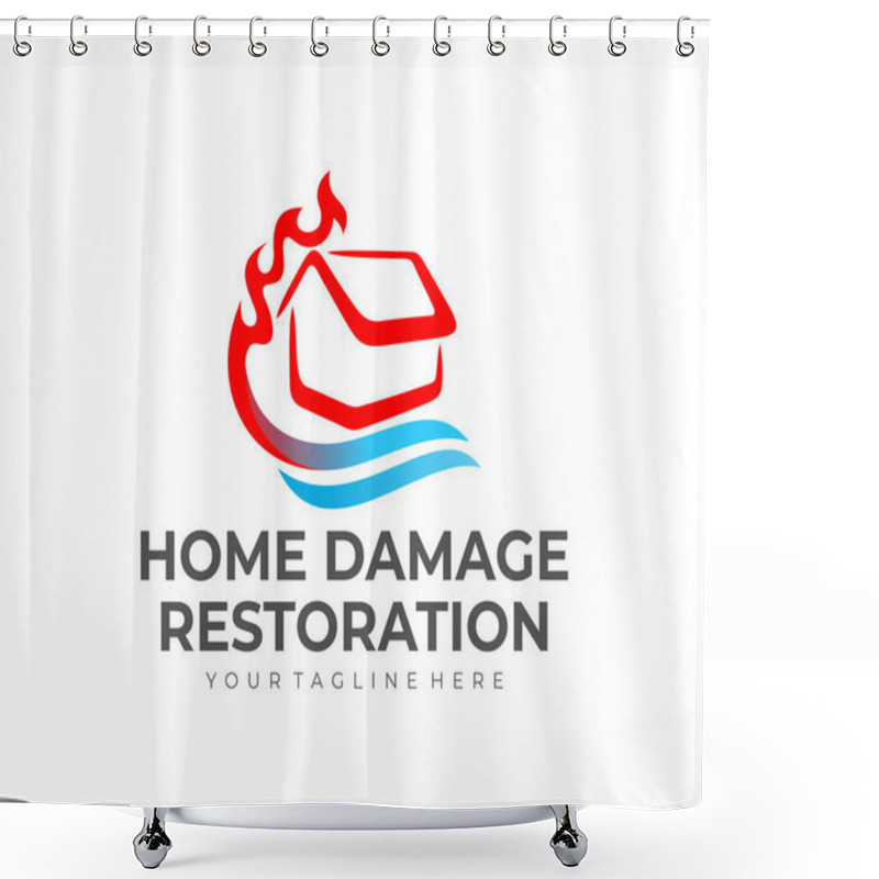 Personality  Home Damage Restoration, Water Damage And Fire, Logo Design. Construction, Repair, Repairing And Maintenance, Vector Design And Illustration Shower Curtains