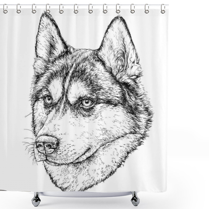 Personality  Sketch Of Husky Dog.  Shower Curtains