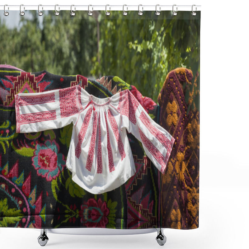 Personality  Romanian Traditional Blouse - Textures And Traditional Motifs Shower Curtains