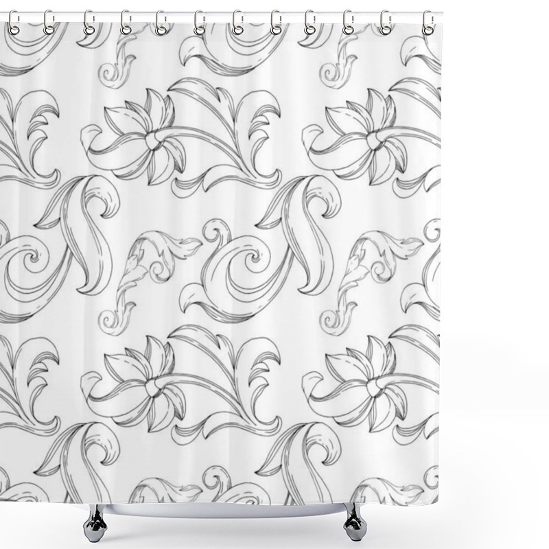 Personality  Vector Golden Monogram Floral Ornament. Black And White Engraved Ink Art. Seamless Background Pattern. Shower Curtains