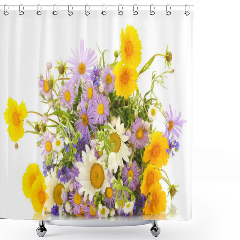 Personality  Beautiful Bouquet Of Bright Wildflowers, Isolated On White Shower Curtains