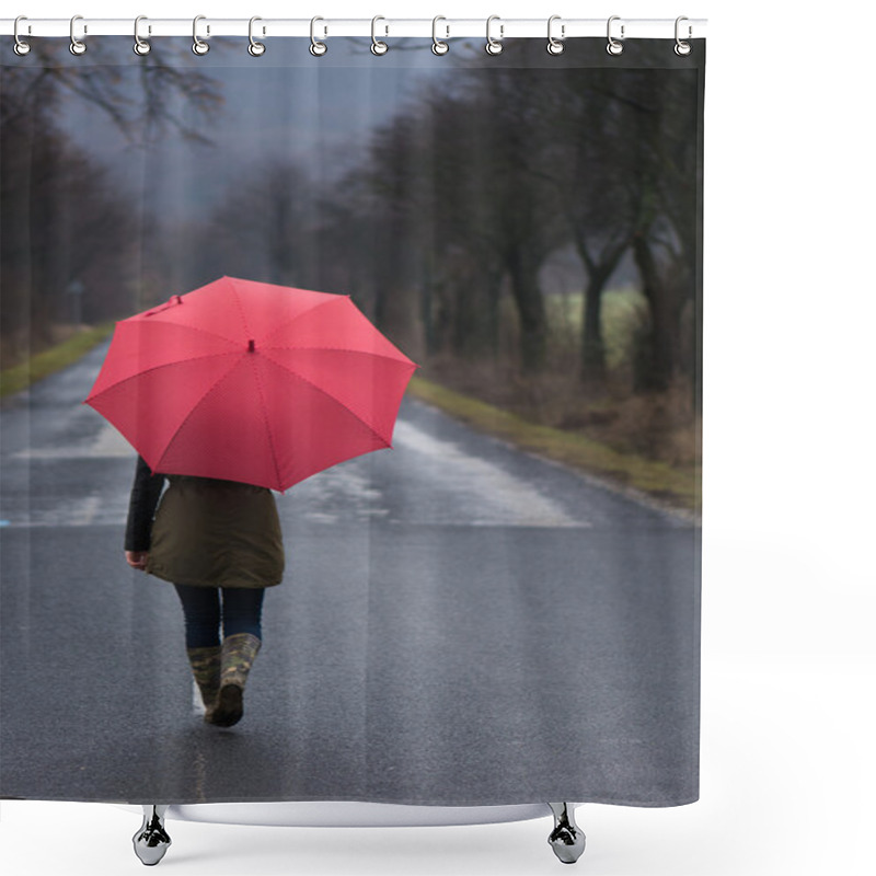 Personality  Rainy Day Woman Holding Red Umbrella Shower Curtains