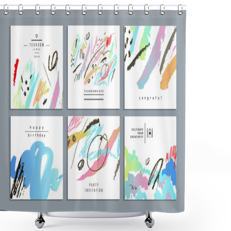 Personality  Set Of Artistic Creative Universal Cards. Hand Drawn Textures. Shower Curtains