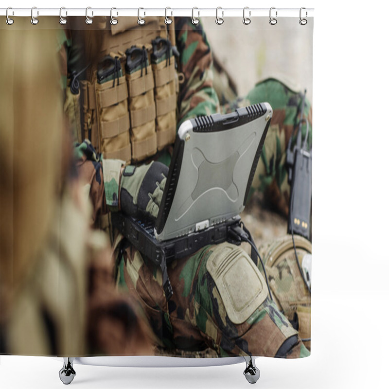 Personality  Ranger Using Laptop Outdoors Shower Curtains