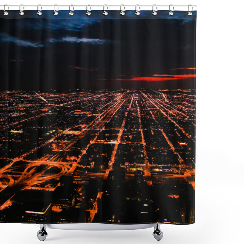 Personality  City Of Chicago Downtown USA Buildings At Night Shower Curtains