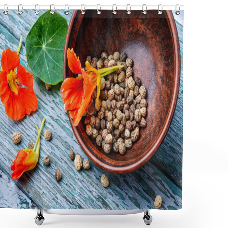 Personality  Seeds, And Flowers Of Nasturtium Shower Curtains