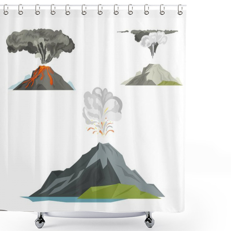 Personality  Volcano Magma Nature Blowing Up With Smoke Volcanic Eruption Lava Mountain Vector Illustration Shower Curtains