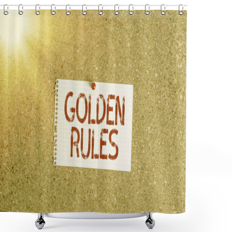 Personality  Word Writing Text Golden Rules. Business Concept For Basic Principle That Should Be Followed Important Principle Corkboard Color Size Paper Pin Thumbtack Tack Sheet Billboard Notice Board. Shower Curtains