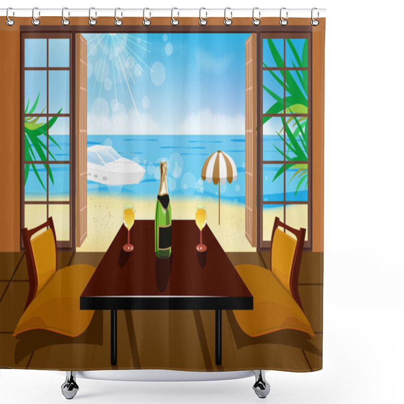 Personality  Hotel Room And Beach Landscape Shower Curtains