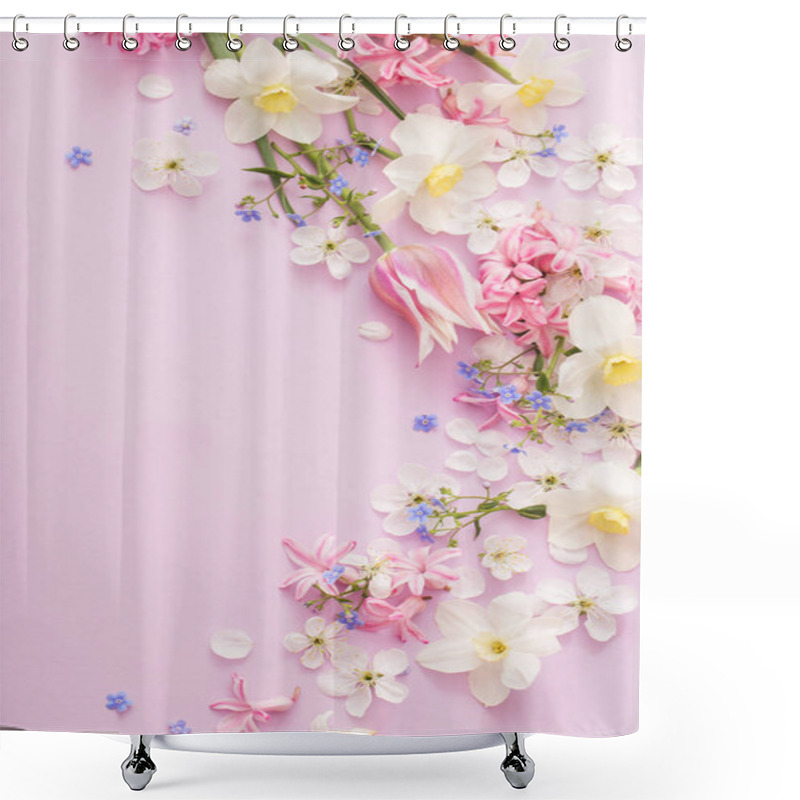 Personality  Beautiful Spring Flowers On Paper Background Shower Curtains