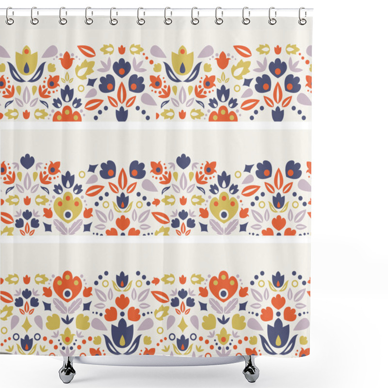 Personality  Three Ornamental Folk Tulips Horizontal Seamless Patterns Shower Curtains