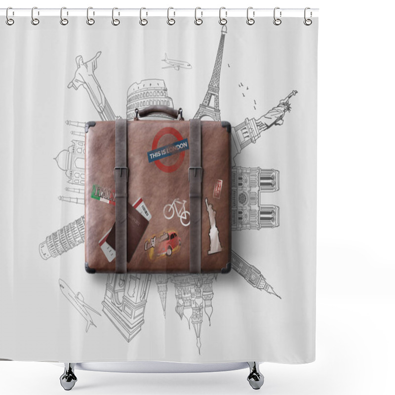 Personality  3D Rendering Of Brown Bag, Travel Concept Shower Curtains