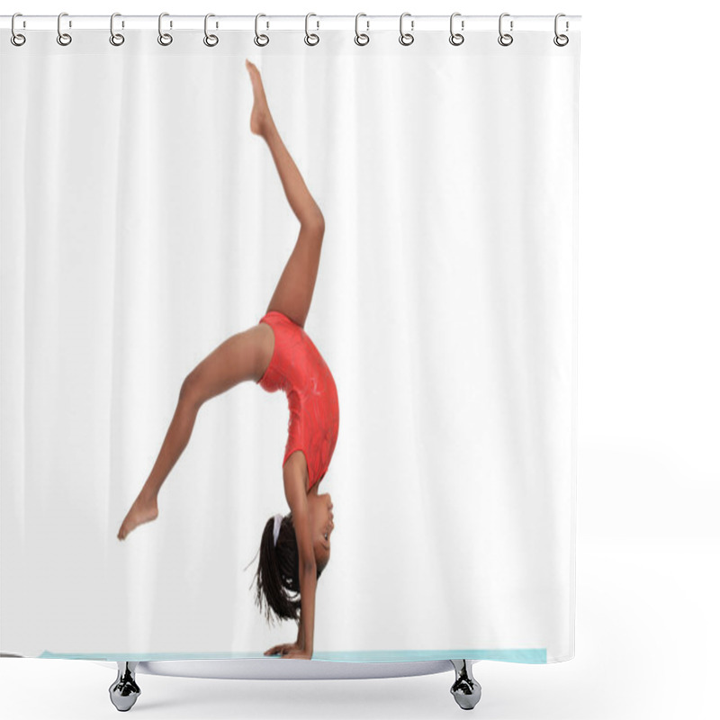 Personality  Young Girl Doing Gymnastics With Motion Blur Shower Curtains