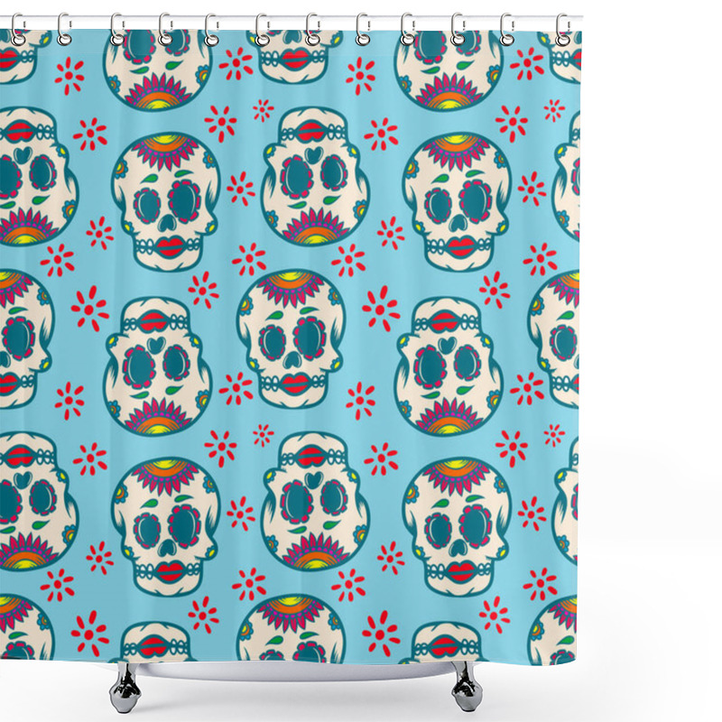 Personality  Seamless Pattern With Mexican Sugar Skulls. Design Element For Poster, Card, Flyer, Banner. Vector Illustration Shower Curtains