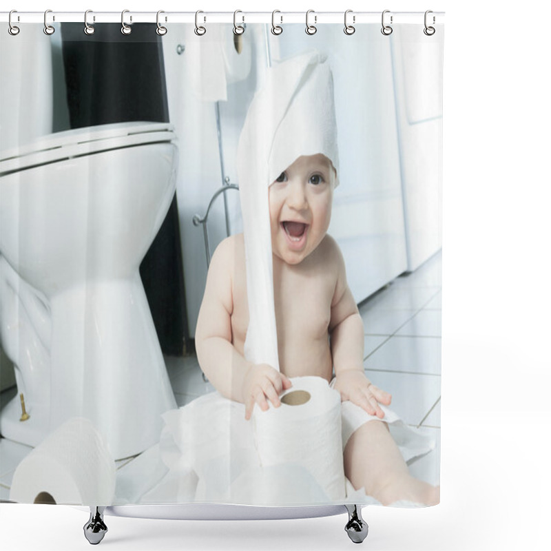 Personality  Toddler Ripping Up Toilet Paper In Bathroom Shower Curtains