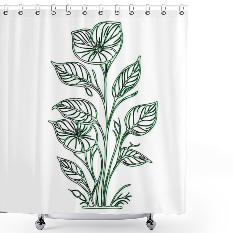 Personality  Simple Line Drawing Of A Flower With Leaves Shower Curtains